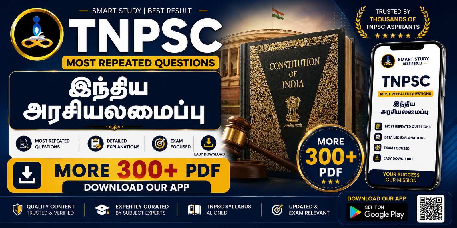 TNPSC Constitution Study App Banner TNPSC SYLLABUSWISE PREVIOUS YEAR QUESTIONS | இந்திய அரசியலமைப்பு| 100 Previous Year Questions (PYQ) | 2012–2026 | Group 2, 2A, Group 4