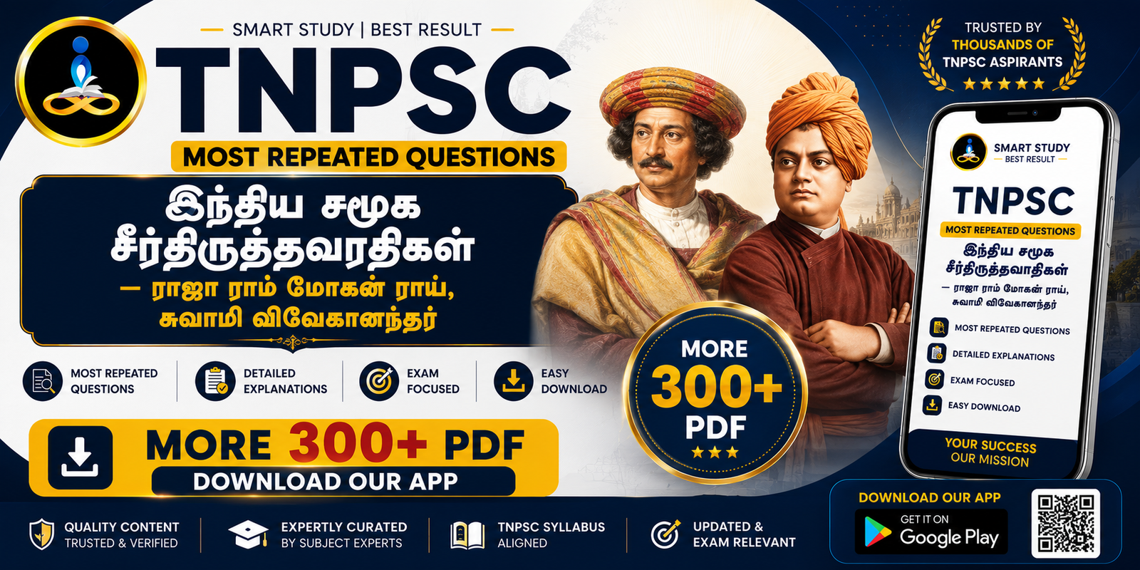 TNPSC SYLLABUSWISE PREVIOUS YEAR QUESTIONS | இந்திய சமூக சீர்திருத்தவாதிகள் – ராஜா ராம் மோகன் ராய், சுவாமி விவேகானந்தர்| 100 Previous Year Questions (PYQ) | 2012–2026 | Group 2, 2A, Group 4