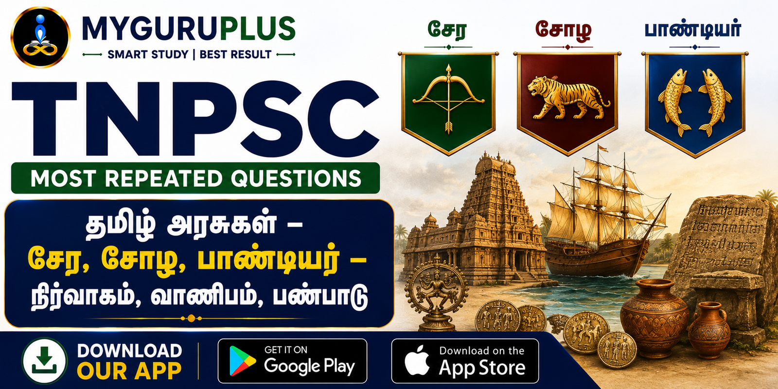 தமிழ் அரசுகள் – சேர, சோழ, பாண்டியர் – நிர்வாகம், வாணிபம், பண்பாடு