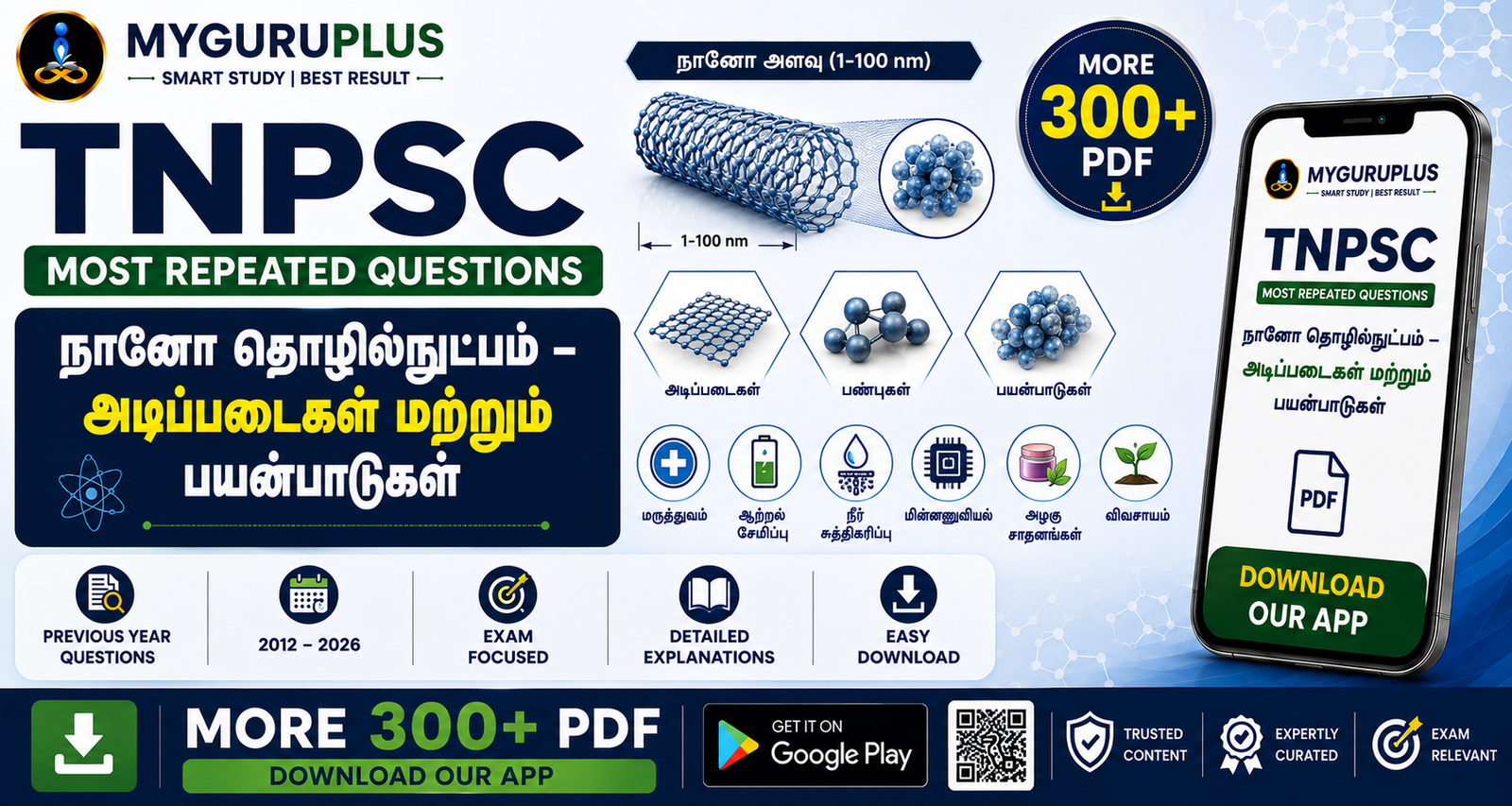 TNPSC SYLLABUSWISE PREVIOUS YEAR QUESTIONS | நானோ தொழில்நுட்பம் – அடிப்படைகள் மற்றும் பயன்பாடுகள் | 100 Previous Year Questions (PYQ) | 2012–2026 | Group 2, 2A, Group 4 3 நானோ தொழில்நுட்பம் TNPSC SYLLABUSWISE PREVIOUS YEAR QUESTIONS | நானோ தொழில்நுட்பம் – அடிப்படைகள் மற்றும் பயன்பாடுகள் | 100 Previous Year Questions (PYQ) | 2012–2026 | Group 2, 2A, Group 4